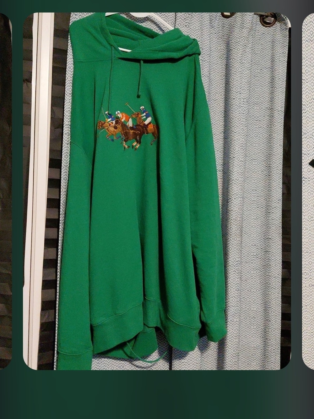 Green Polo-Style Embroidered Hoodie Shirt 4xlt Horse Race